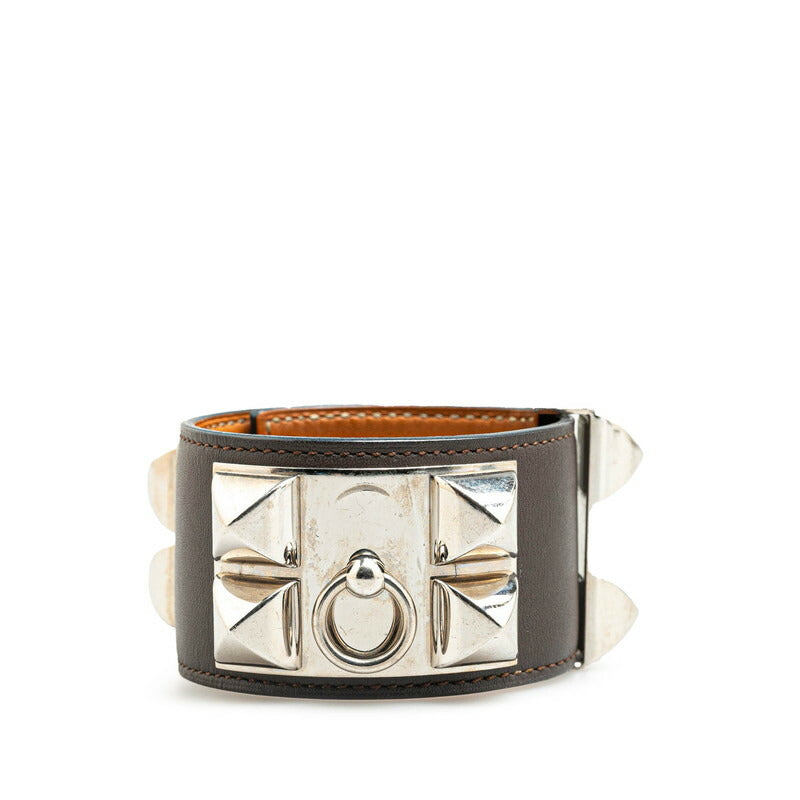 Hermes Collier de Chien Brown Silver Bangle