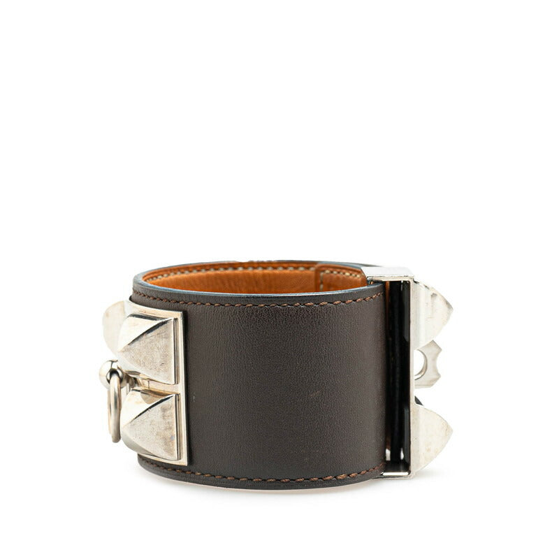 Hermes Collier de Chien Brown Silver Bangle