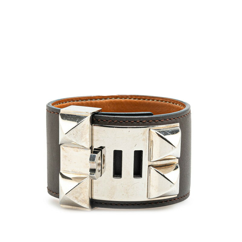 Hermes Collier de Chien Brown Silver Bangle