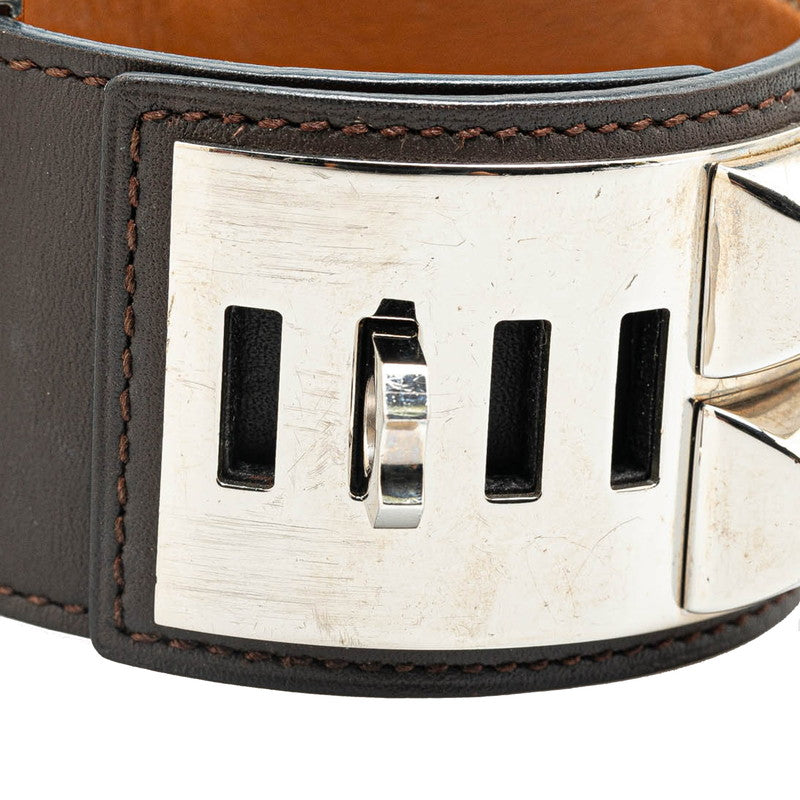 Hermes Collier de Chien Brown Silver Bangle