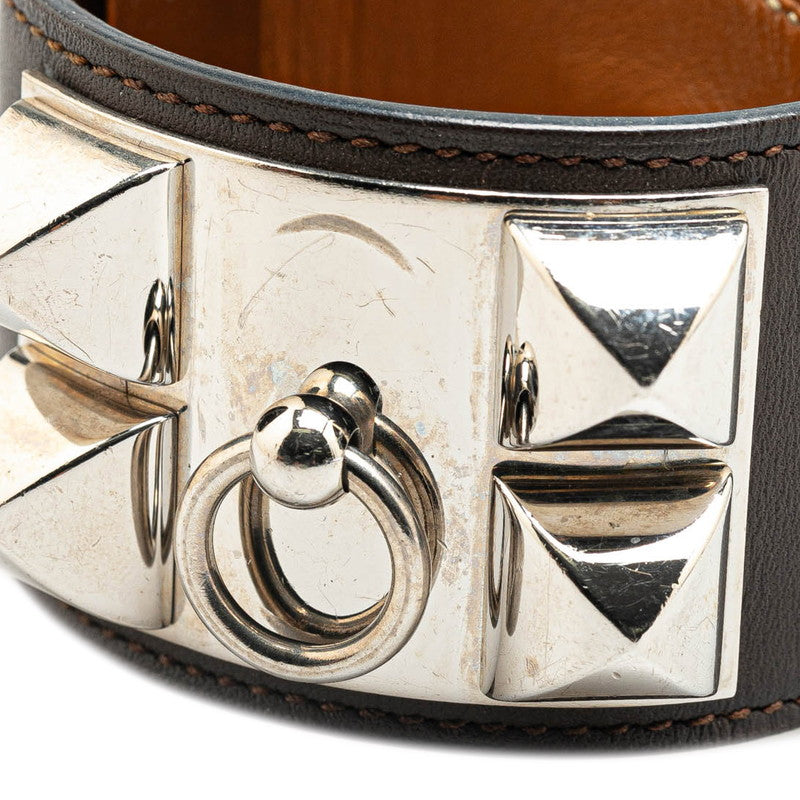 Hermes Collier de Chien Brown Silver Bangle