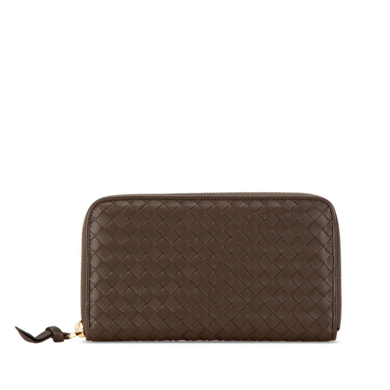 Bottega Veneta Intrecciato Leather Zip-Around Wallet Brown