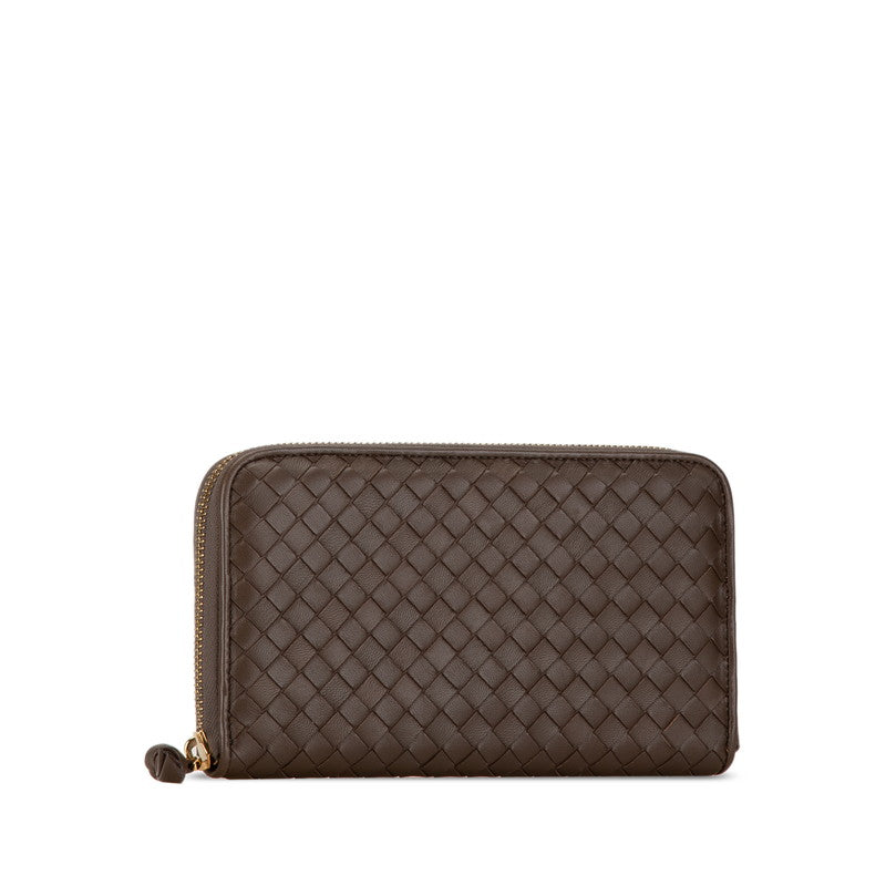 Bottega Veneta Intrecciato Leather Zip-Around Wallet Brown