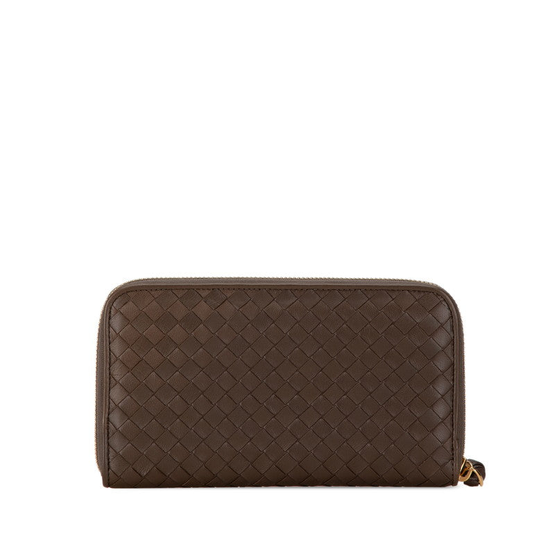 Bottega Veneta Intrecciato Leather Zip-Around Wallet Brown