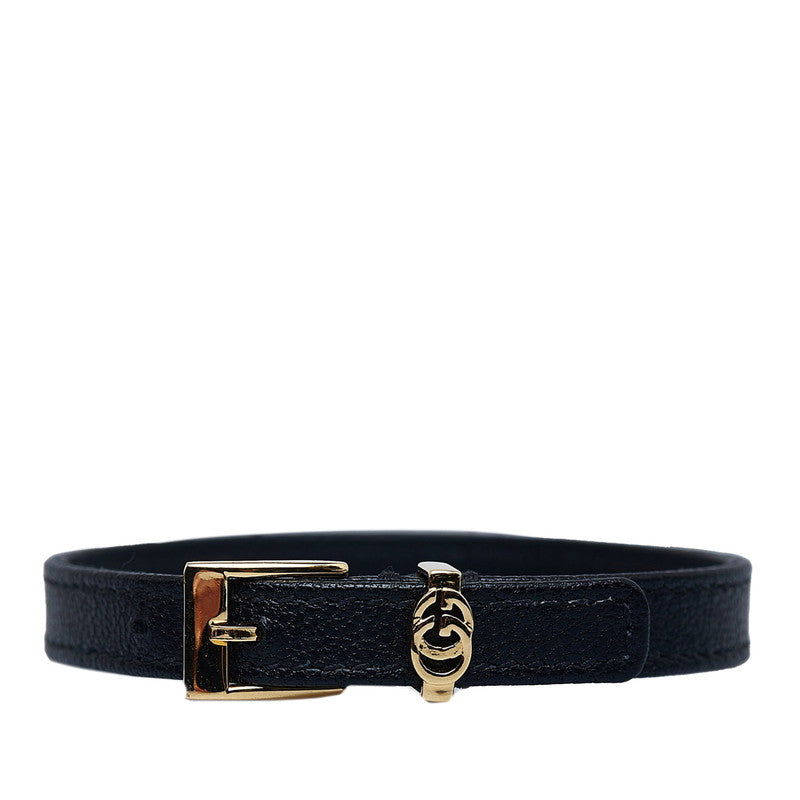 Gucci Double G Leather Bracelet Black Gold in Great Condition