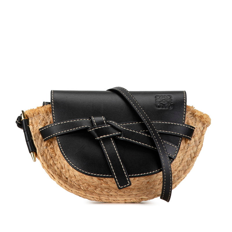 Loewe Mini Gate Leather Raffia Shoulder Bag