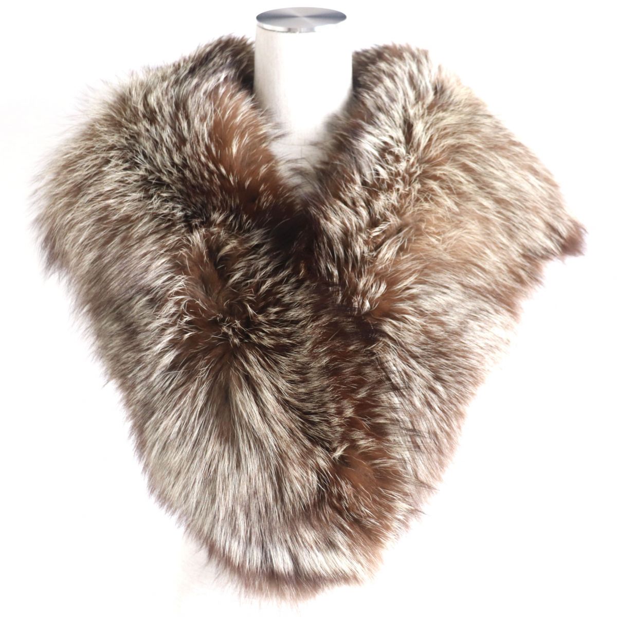 FOX Genuine Fur Shawl Stole Brown White