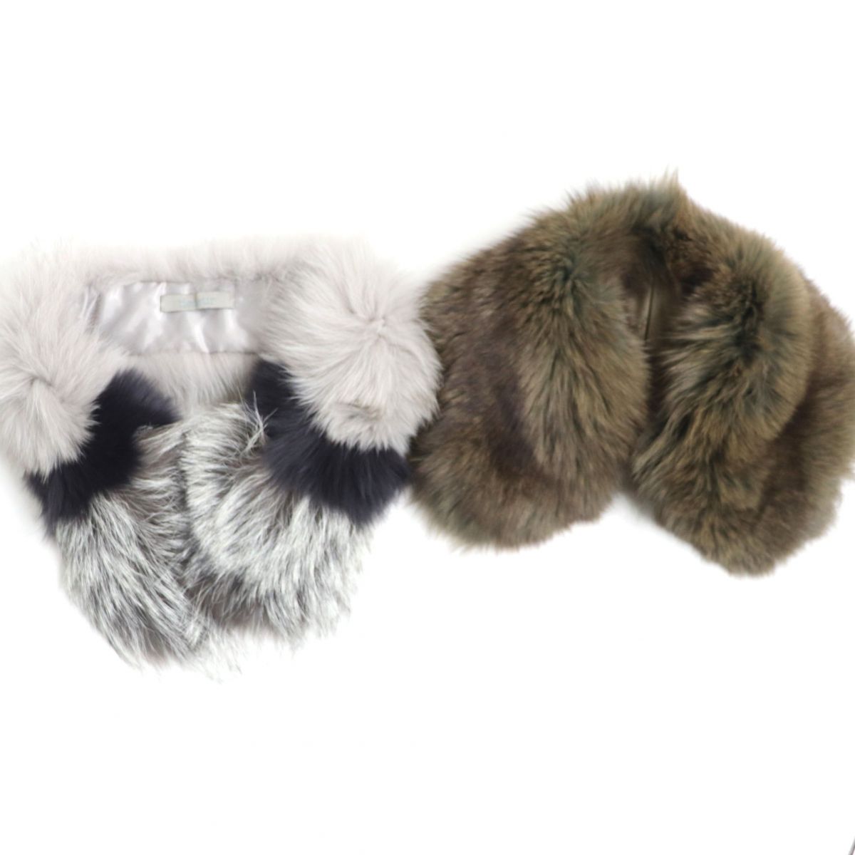 Palody FOX Fur Tippet Collar Shawl Set Gray/Brown