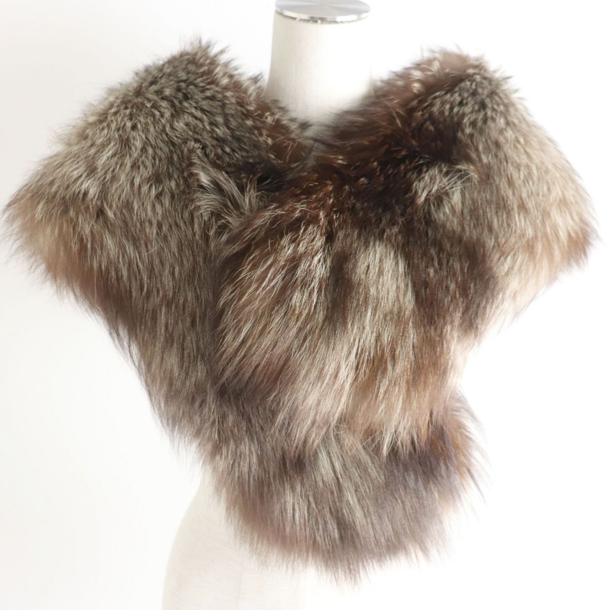 Genuine Fox Fur Shawl Tippet Brown Ivory