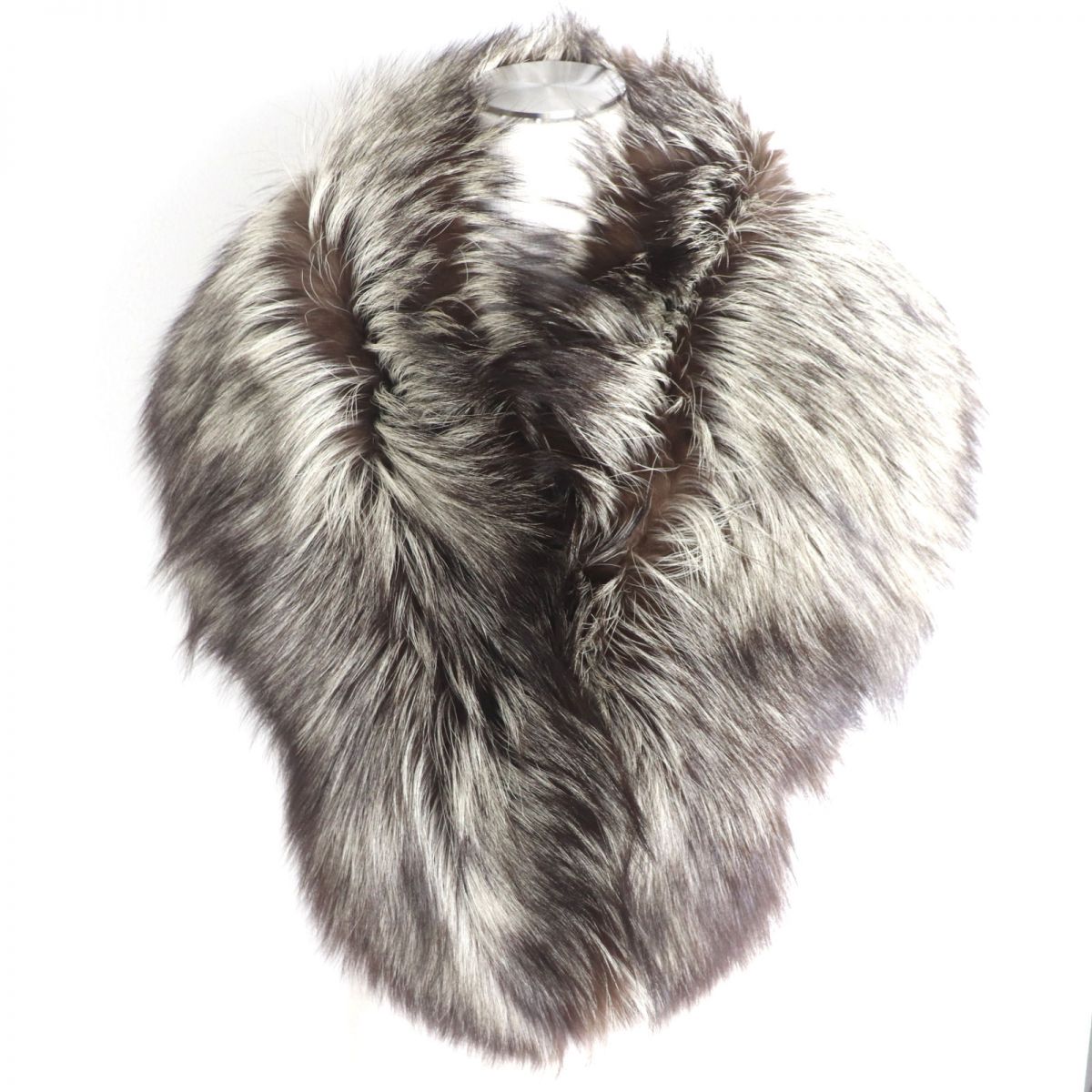 FOX Genuine Fur Shawl Stole Tippet Brown White