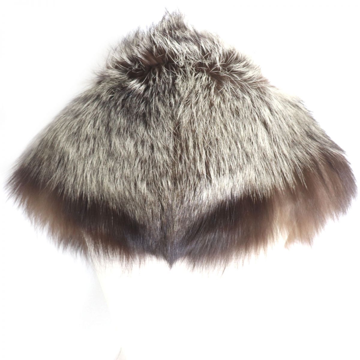 FOX Genuine Fur Shawl Stole Tippet Brown White