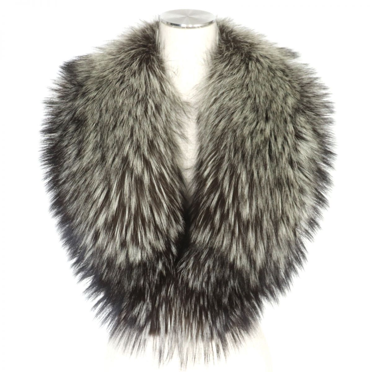 FOX Genuine Fur Large Shawl Stole Brown White