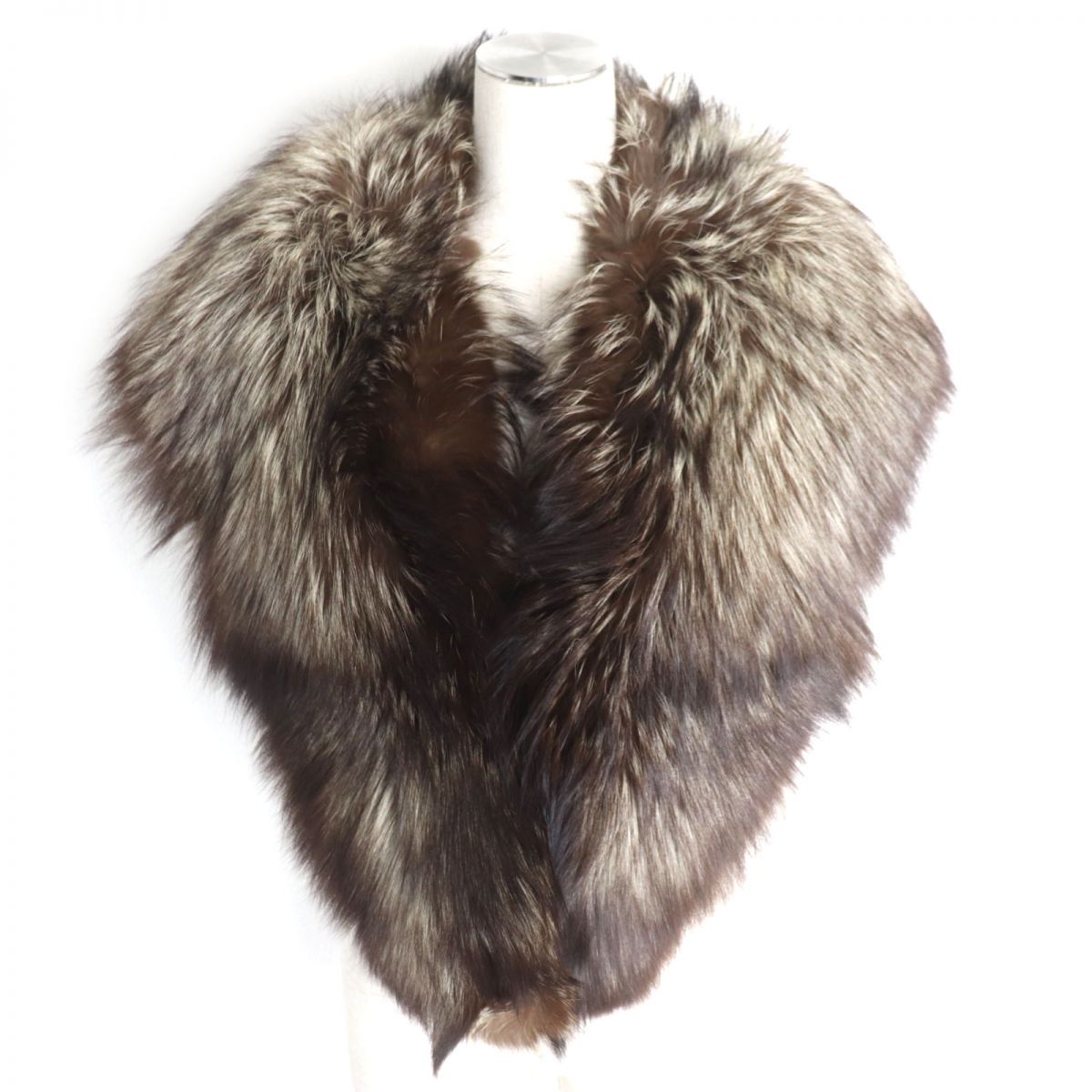 FOX Genuine Fur Shawl Stole Brown White