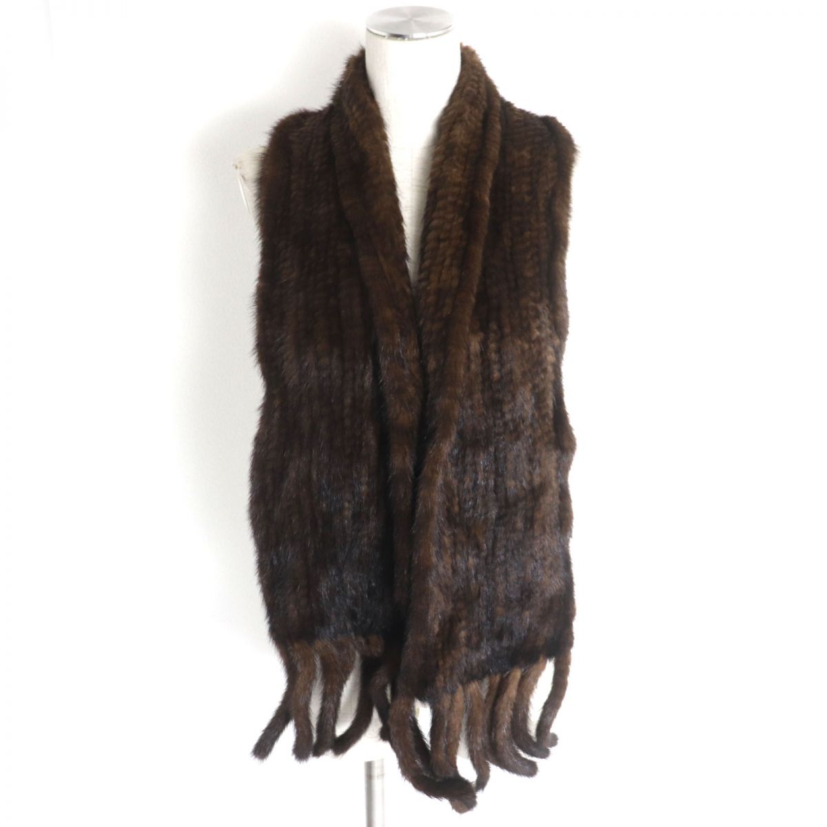 Mink Fringe Shawl Stole Scarf Dark Brown