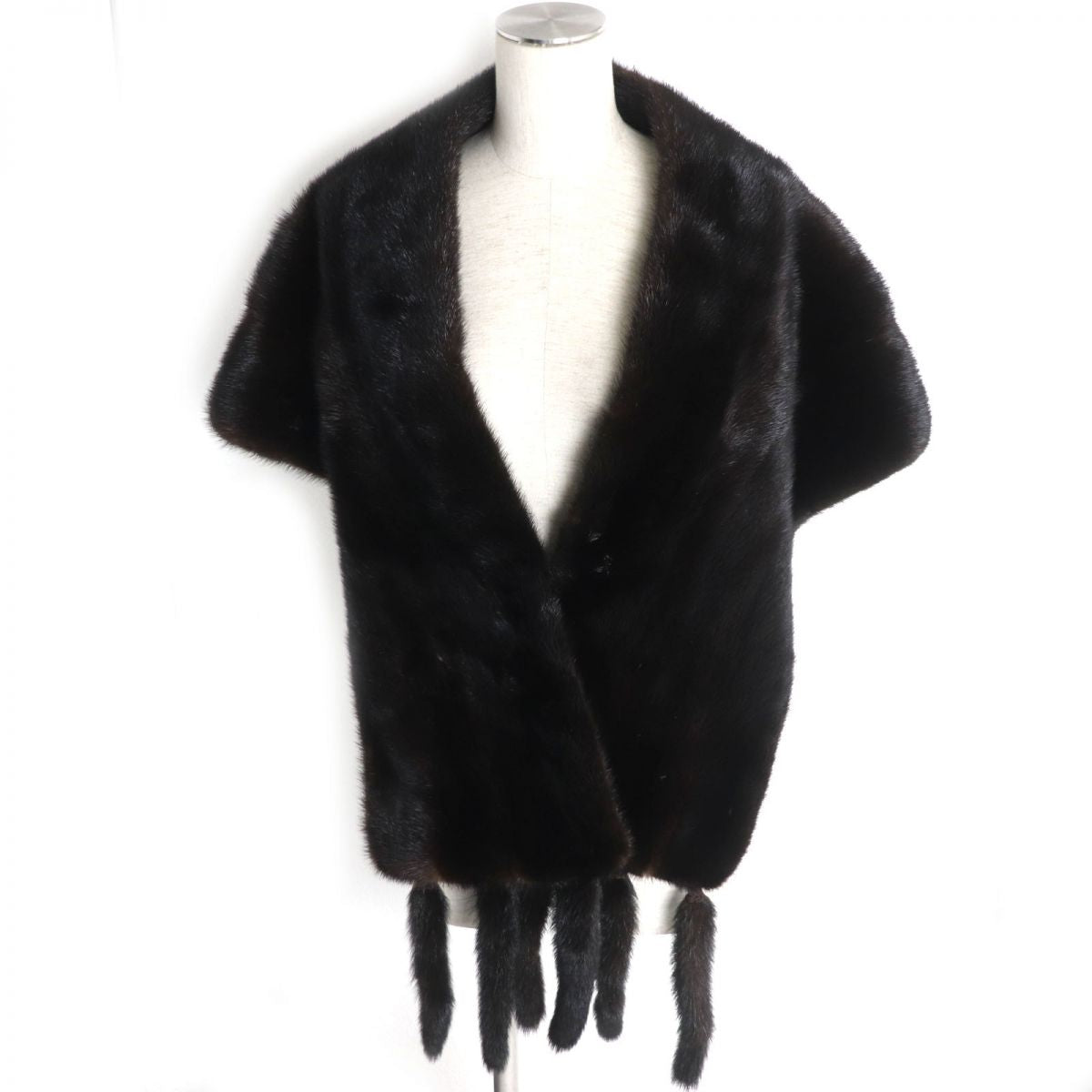 Mink Shawl with Tassels and Floral Embroidery