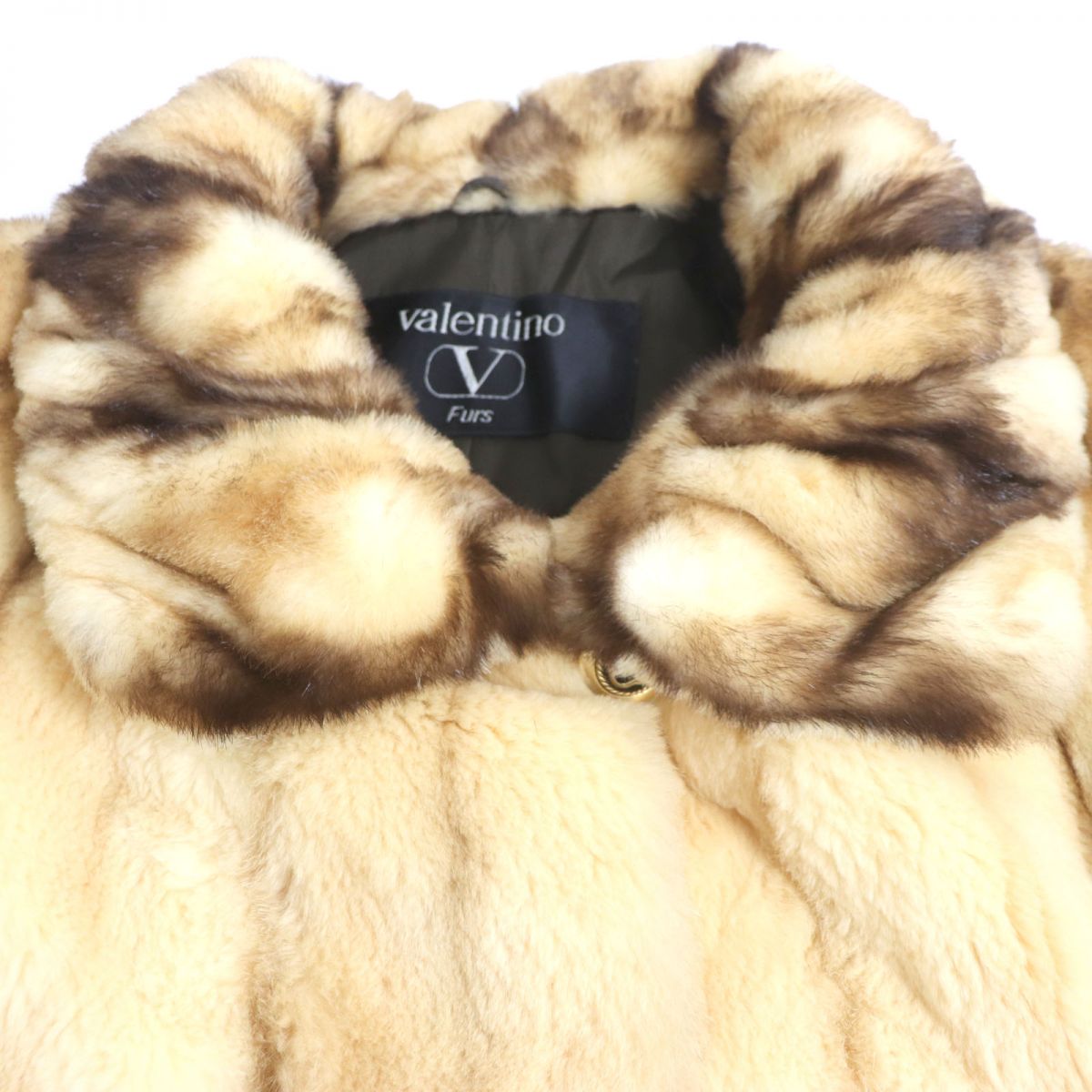 Valentino Fur Long Coat Cream Brown