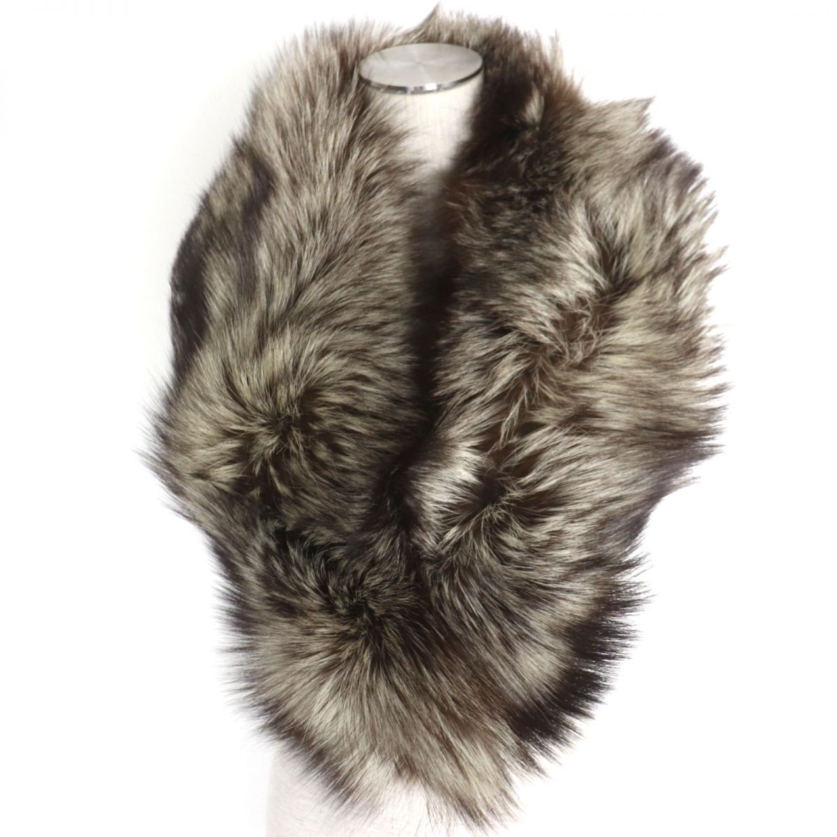 FOX Fur Shawl Stole with Embroidery Brown White