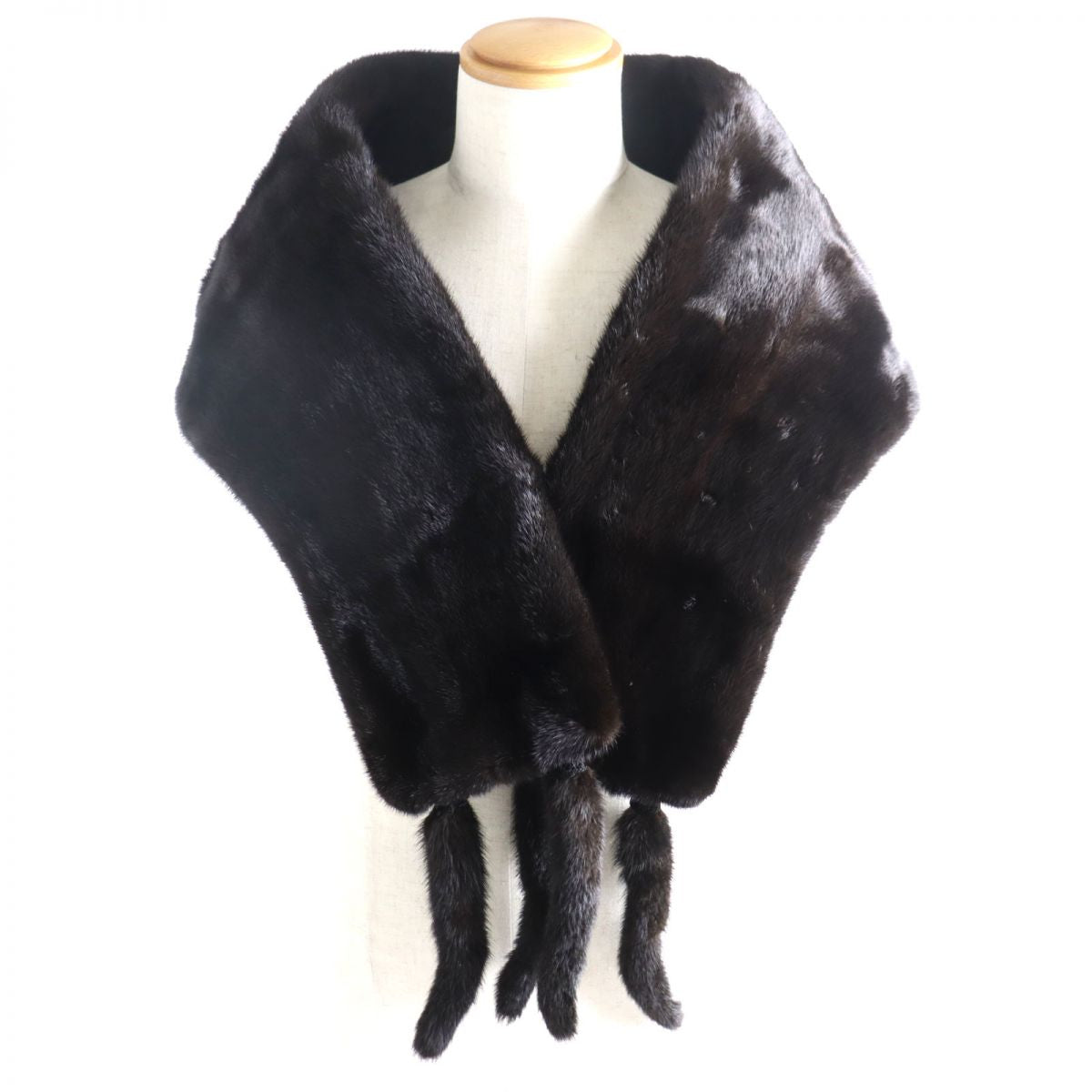 Mink Fur Shawl Stole with Tassels, Dark Brown