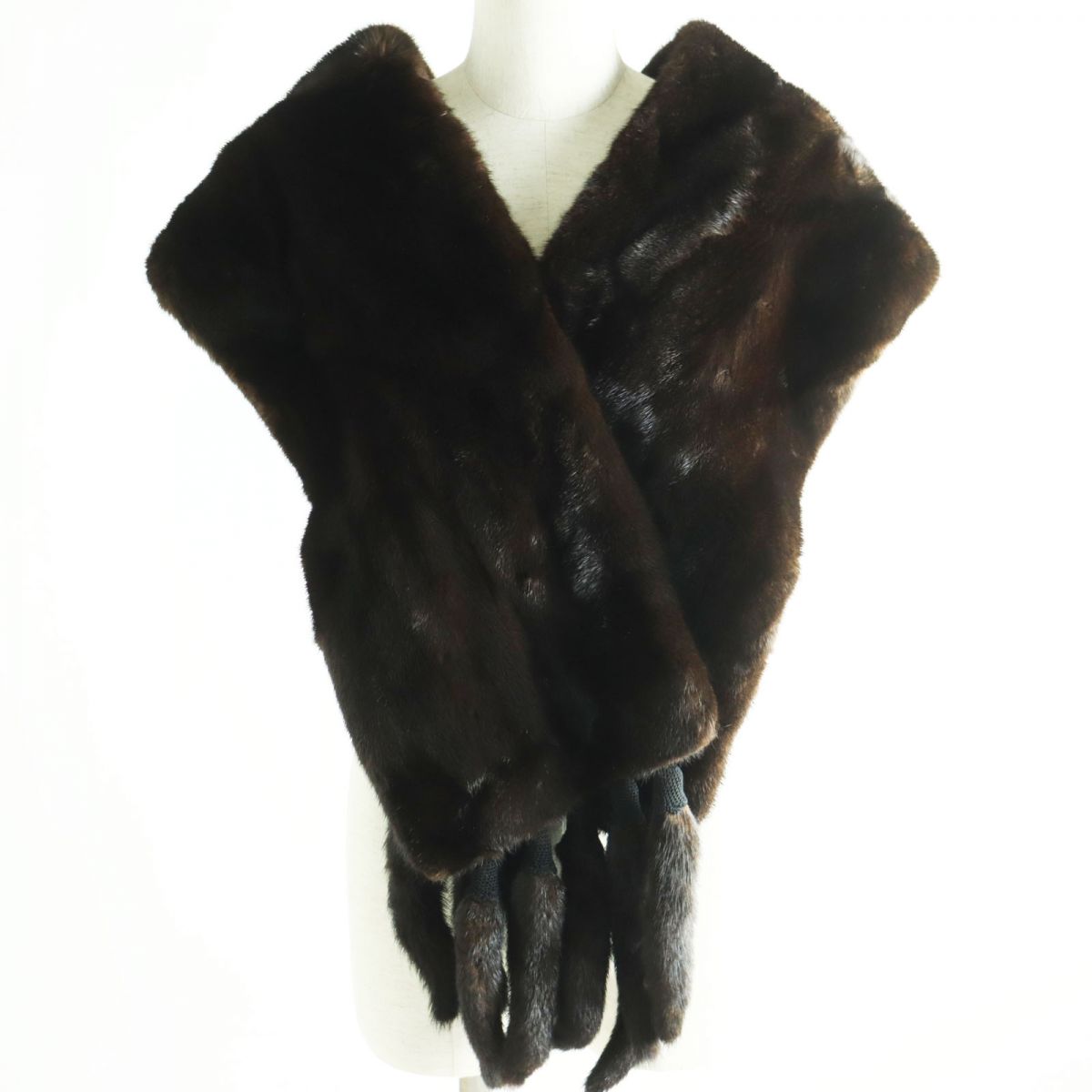 Mink Fur Shawl Stole Dark Brown