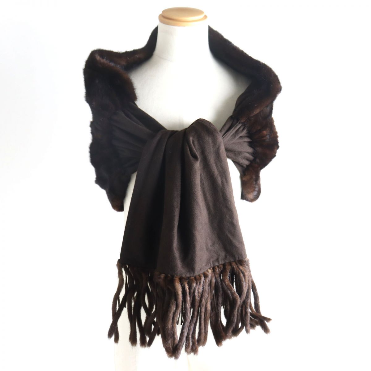 Mink Cashmere Fur Shawl Dark Brown