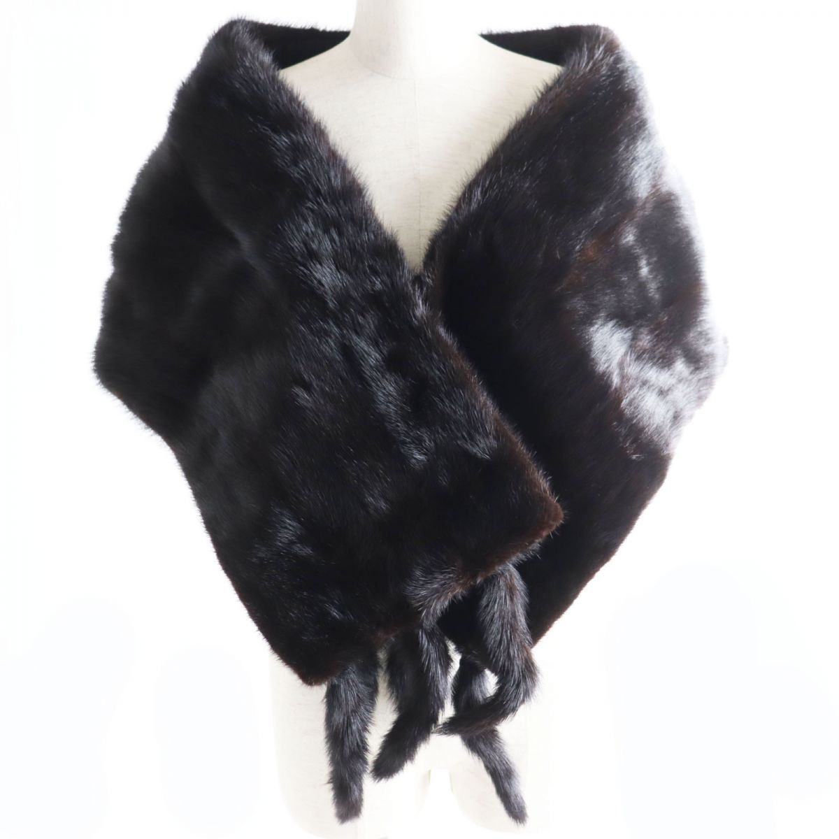 Mink Fur Shawl with Floral Embroidery Tassels