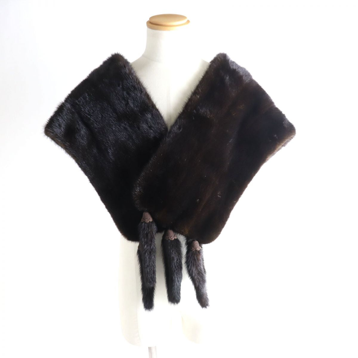 Mink Fur Shawl with Tassels and Embroidery