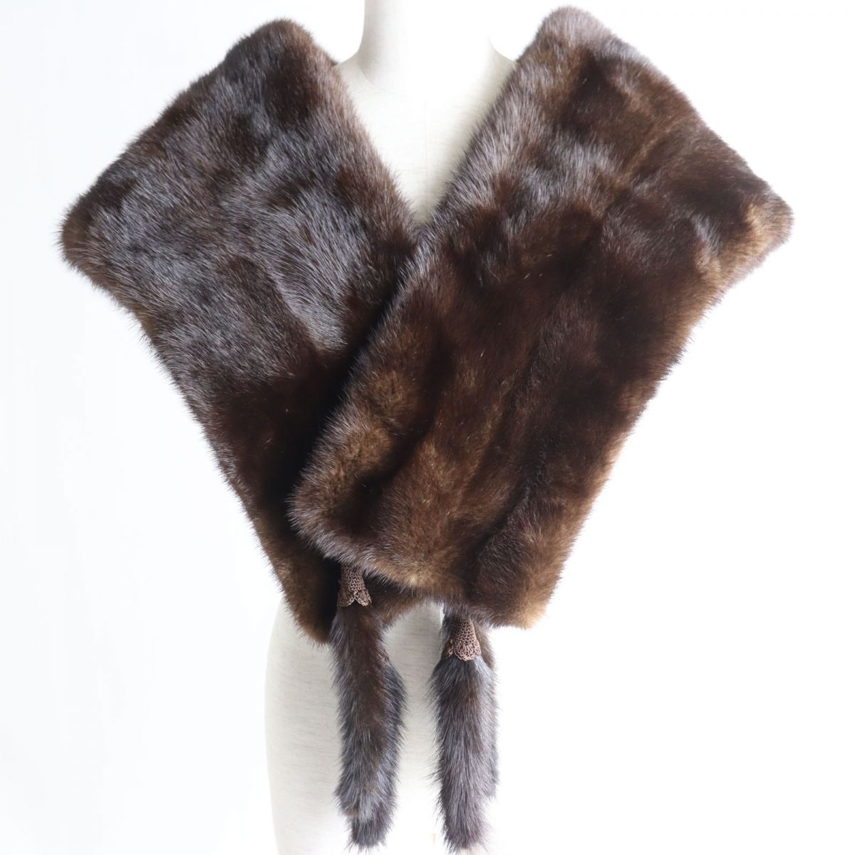 Mink Fur Shawl with Embroidery and Tassels