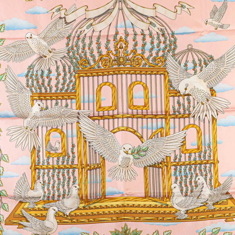 Hermes Silk Scarf 88cm x 88cm Carre 90 ENVOL Flying Pigeon Birdcage in Very Good Condition