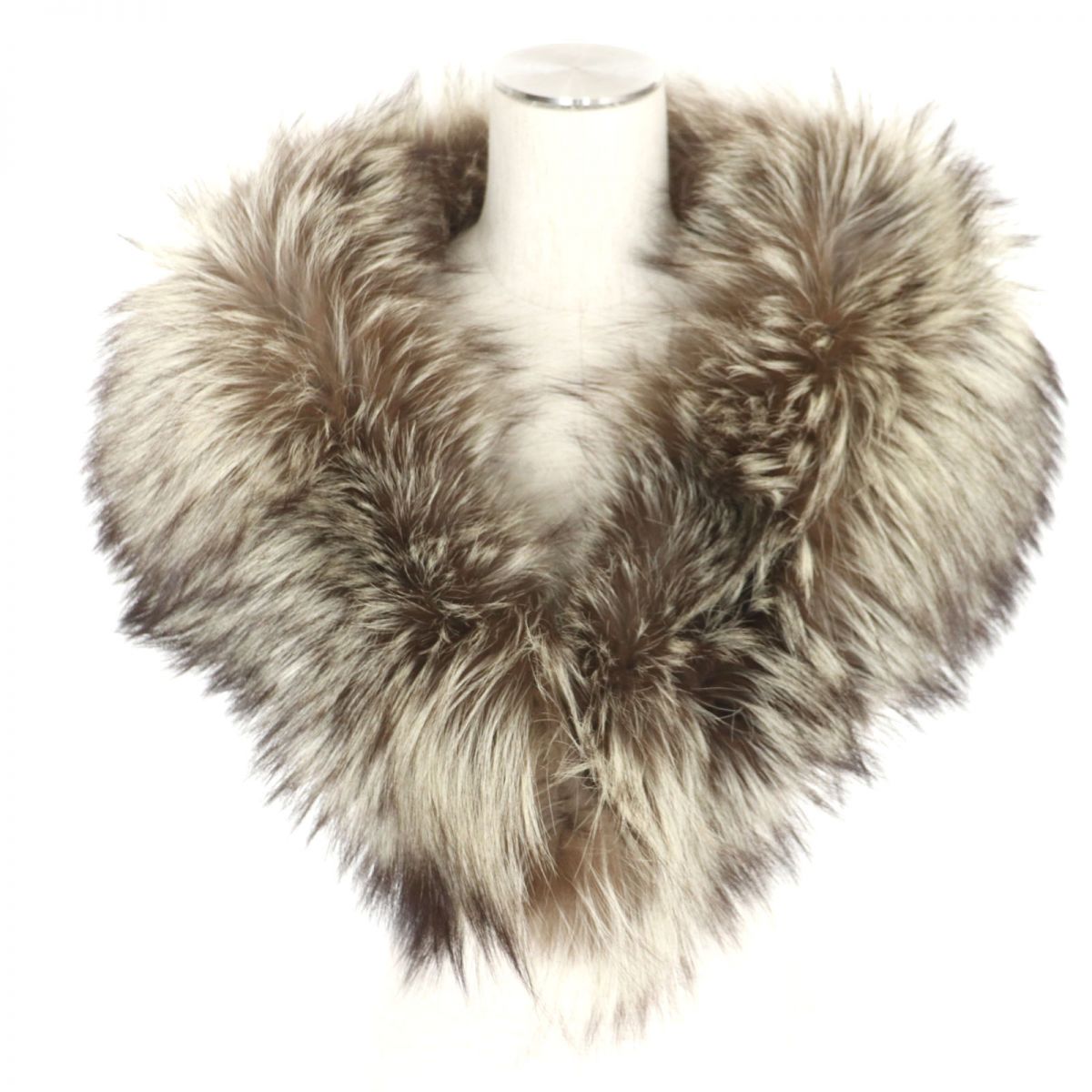 FOX Fur Shawl Stole Brown White