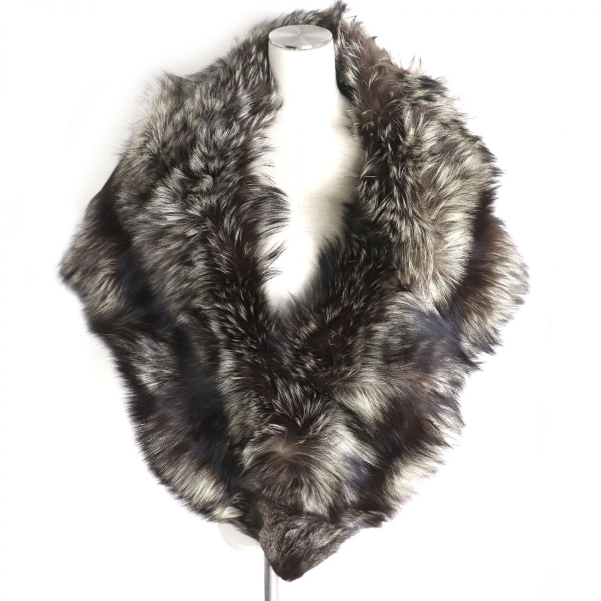 FOX Real Fur Shawl Brown White Paisley