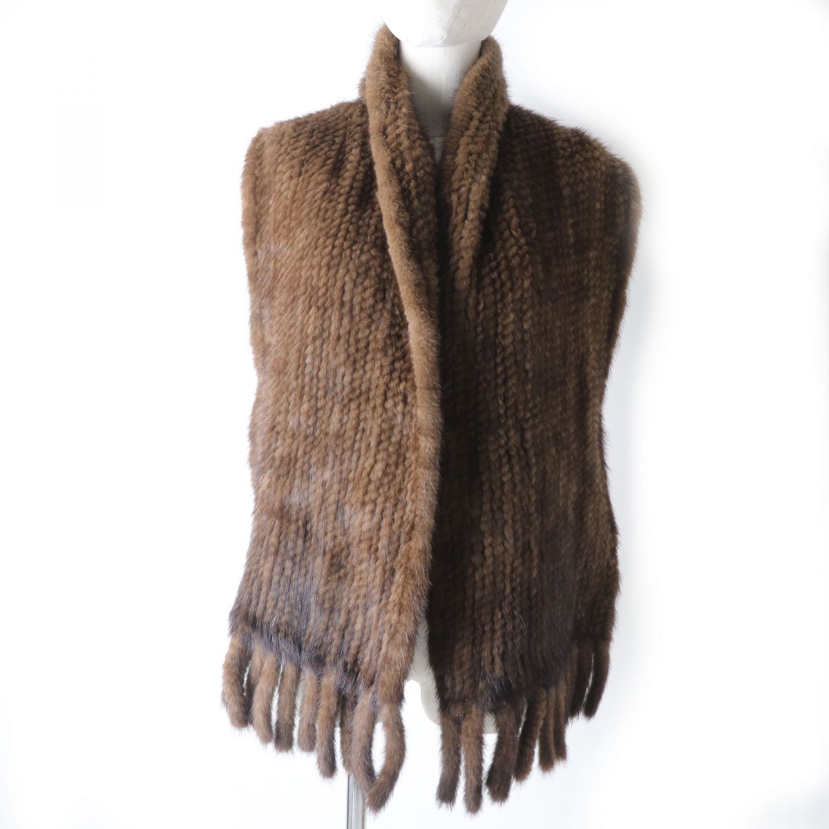 Mink Shawl Scarf Genuine Fur Brown