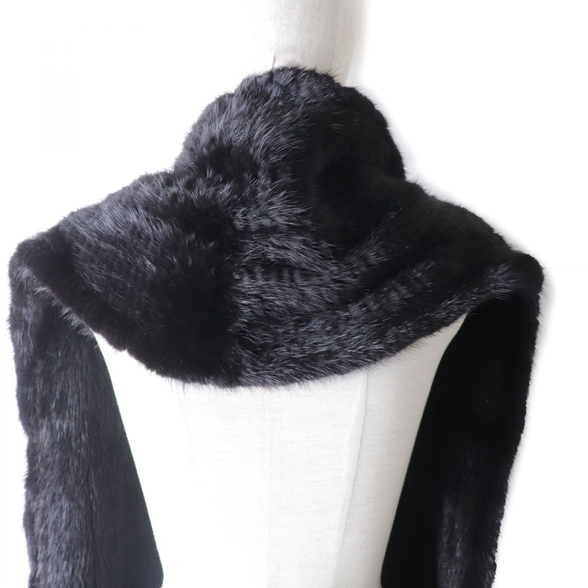 Mink Shawl Scarf Genuine Fur Black