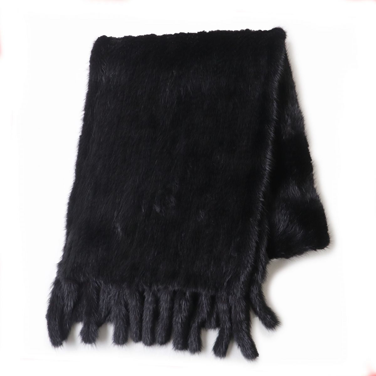 Mink Shawl Scarf Genuine Fur Black