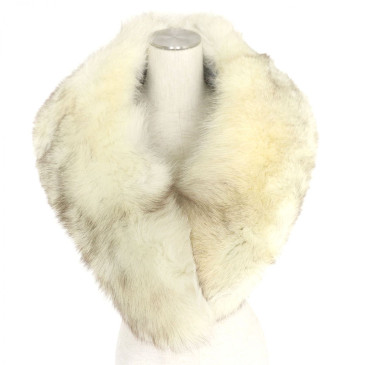 FOX Real Fur Shawl Stole White Brown