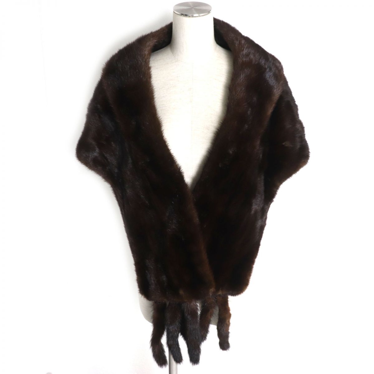 Mink Real Fur Large Shawl Stole Dark Brown