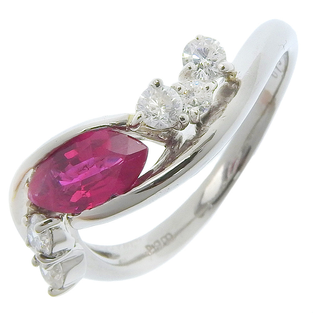 Pt900 Platinum Ruby Diamond Ring