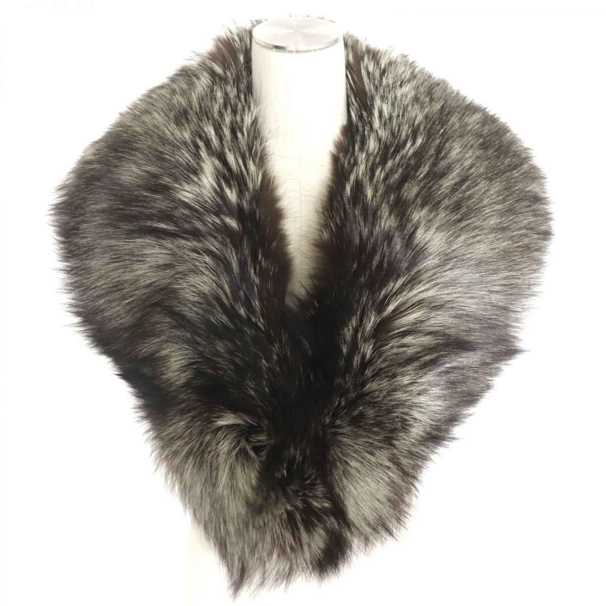 FOX Genuine Fur Shawl Stole Brown White