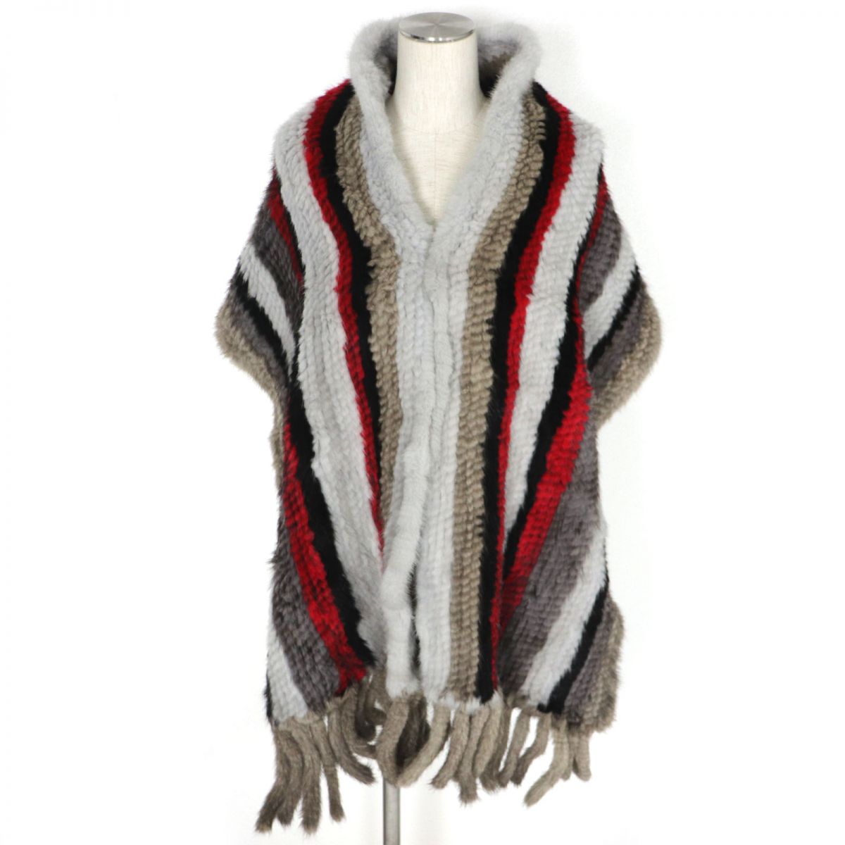 White Bear Mink Fringe Large Shawl Stole