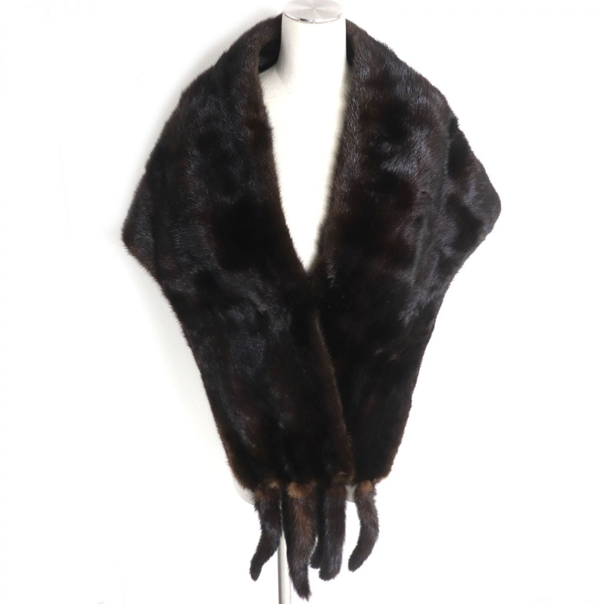 Mink Real Fur Large Shawl Stole Dark Brown