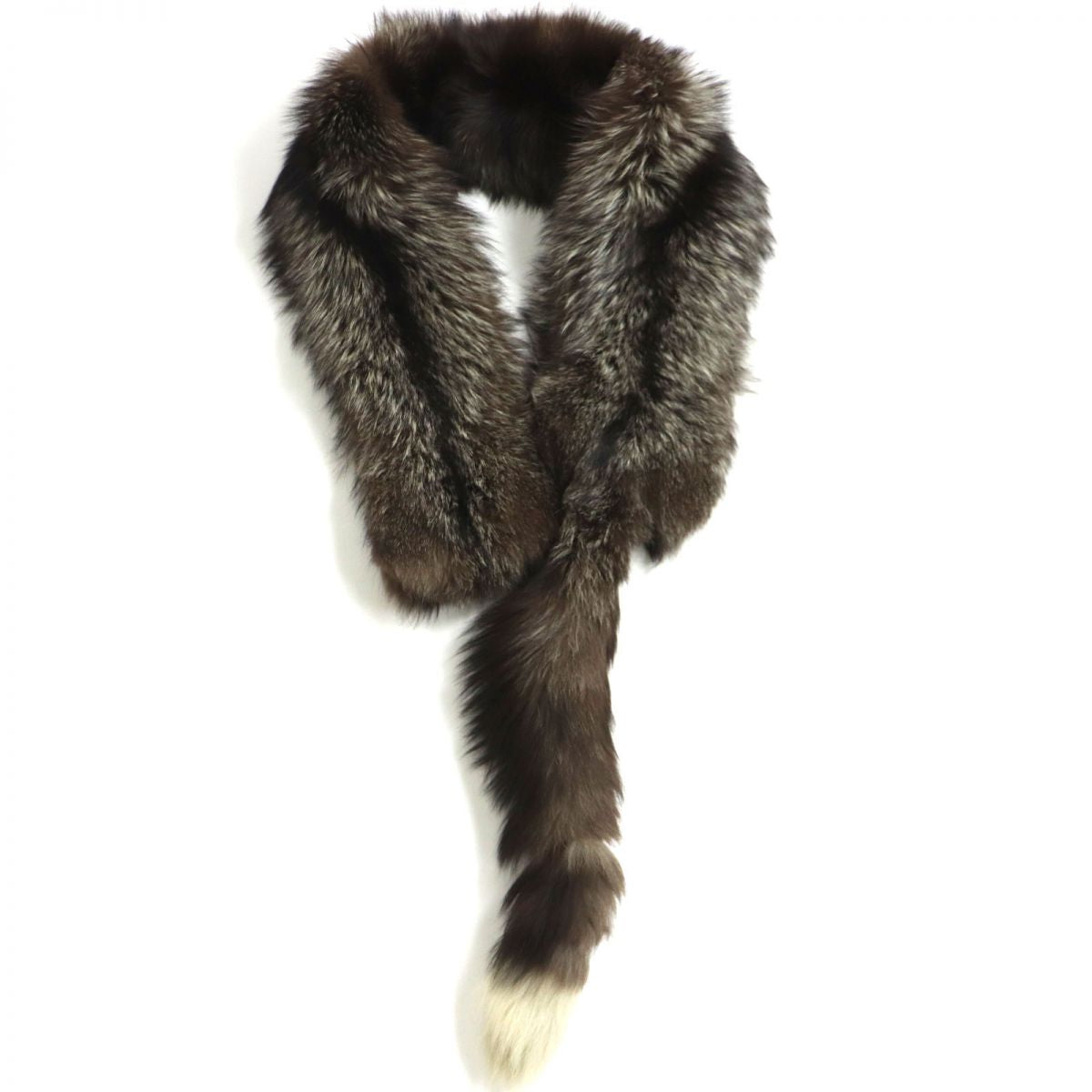 Fox Fur Shawl Stole with Tassels, Brown White