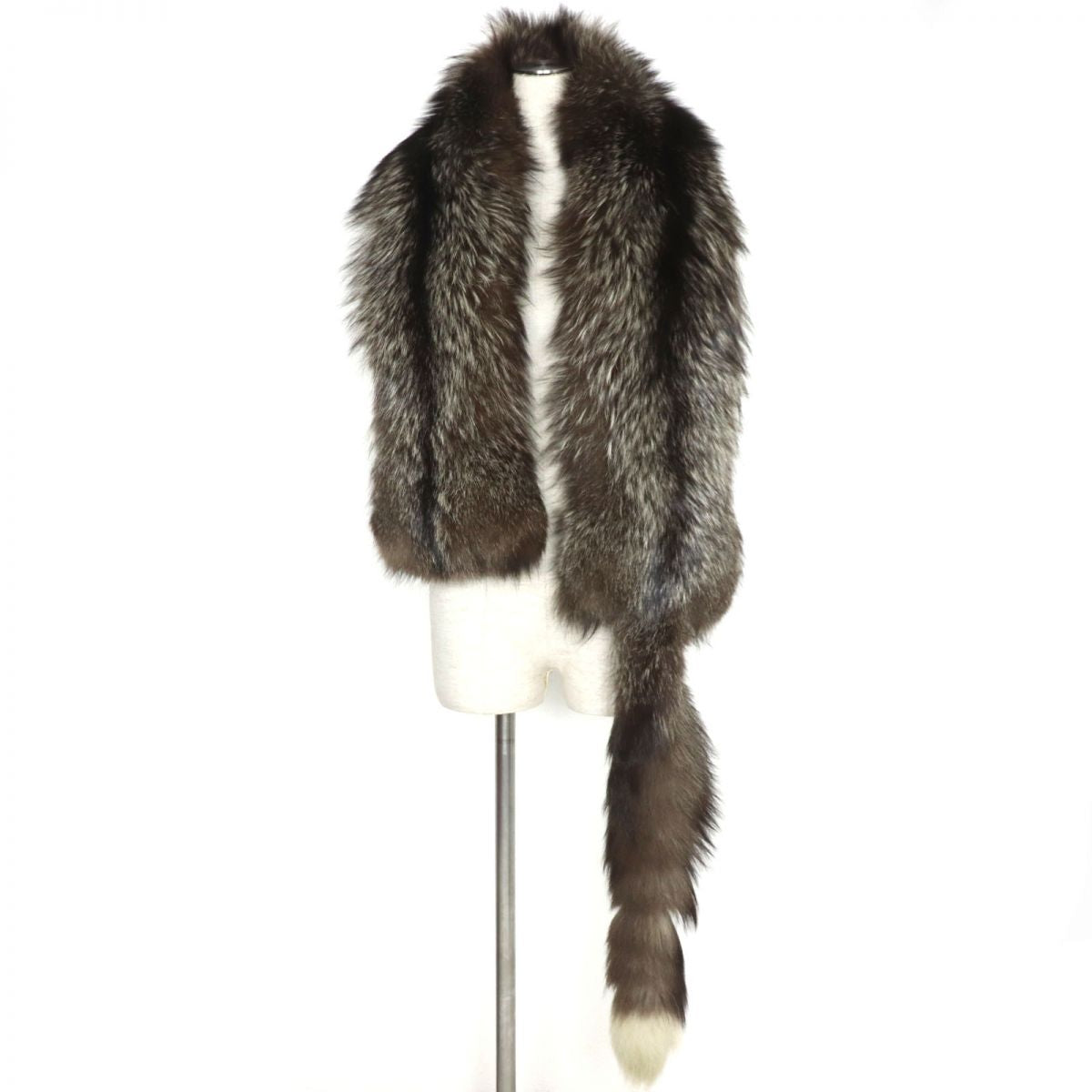 Fox Fur Shawl Stole with Tassels, Brown White