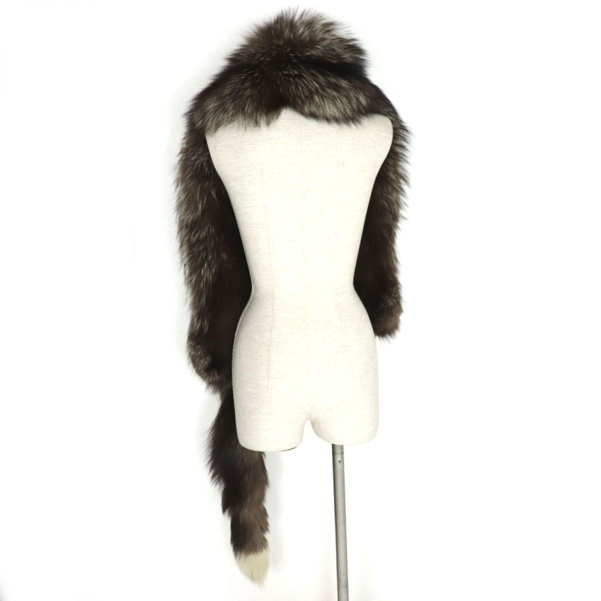 Fox Fur Shawl Stole with Tassels, Brown White