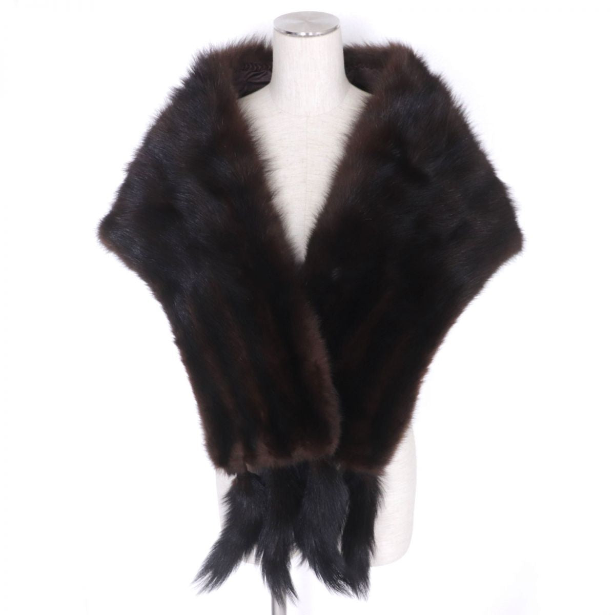 Sable Large Genuine Fur Shawl Stole Dark Brown