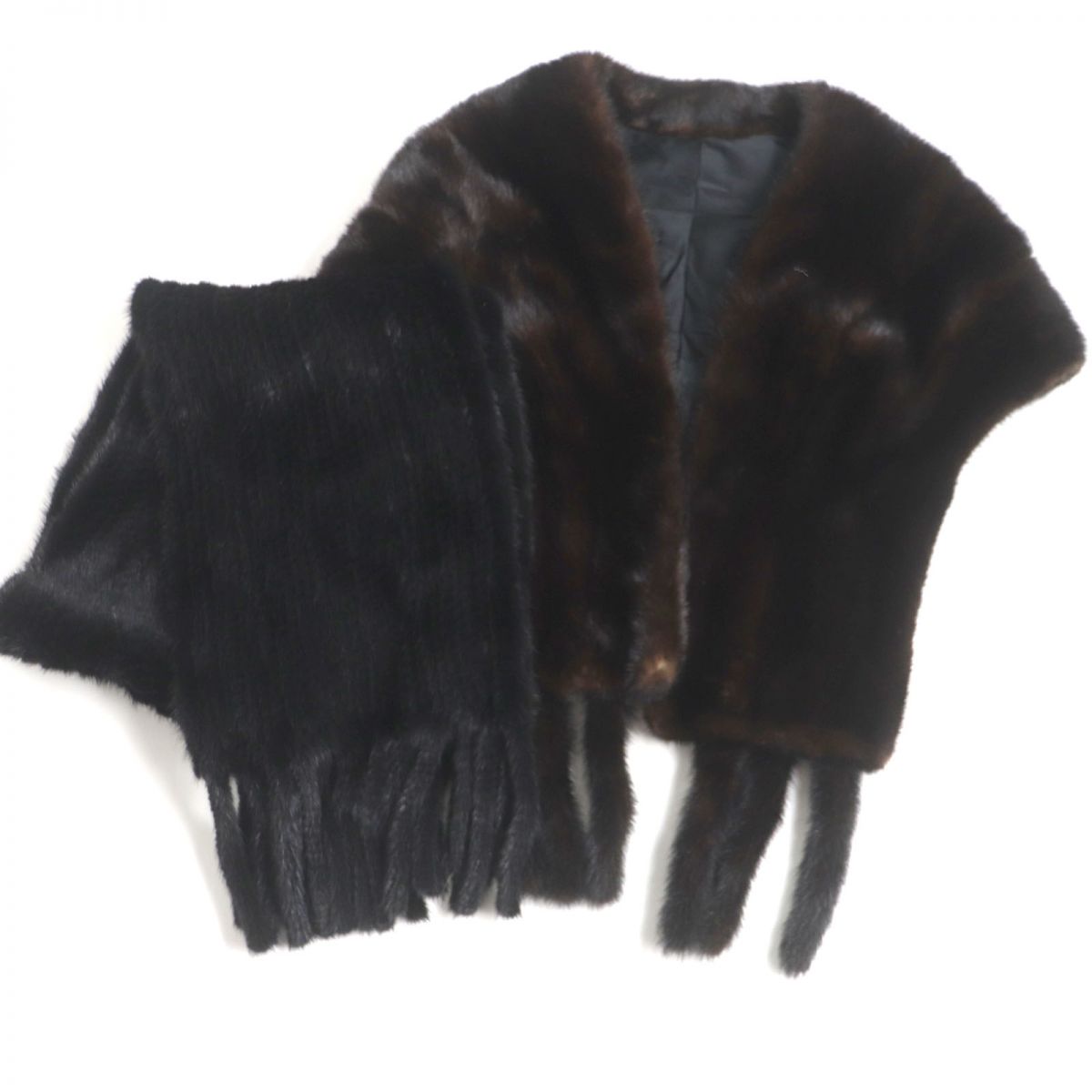 Mink Fur Shawl Stole Set Brown Black