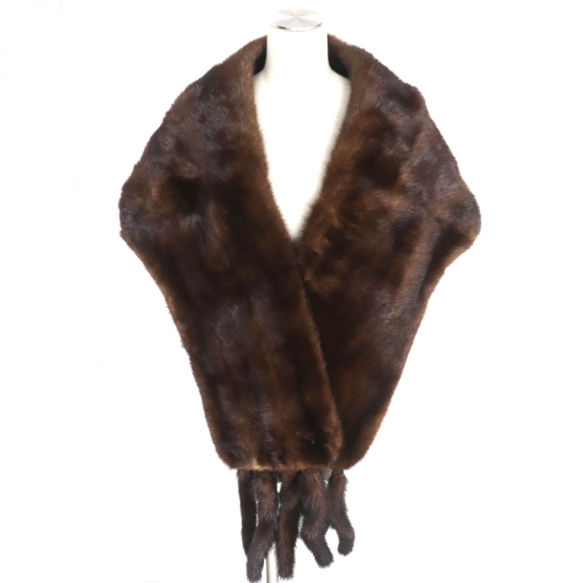 Mink Fur Shawl Stole with Tassels Dark Brown