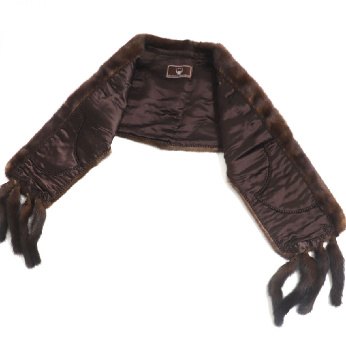 Mink Fur Shawl Stole with Tassels Dark Brown