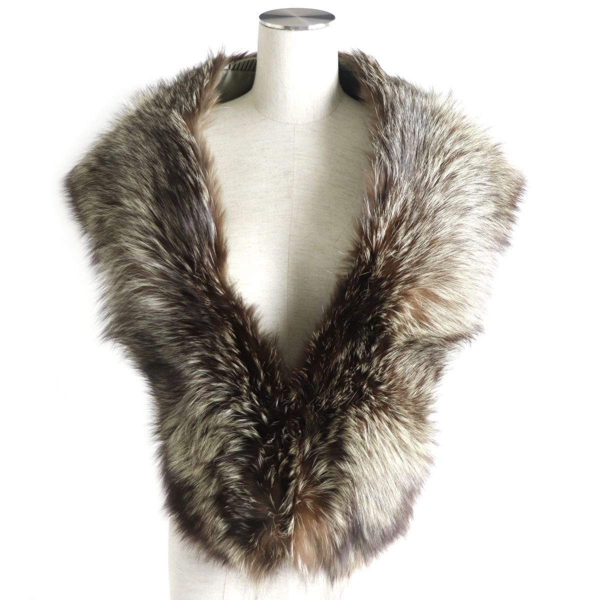 FOX Fur Tippet Shawl Stole Brown White