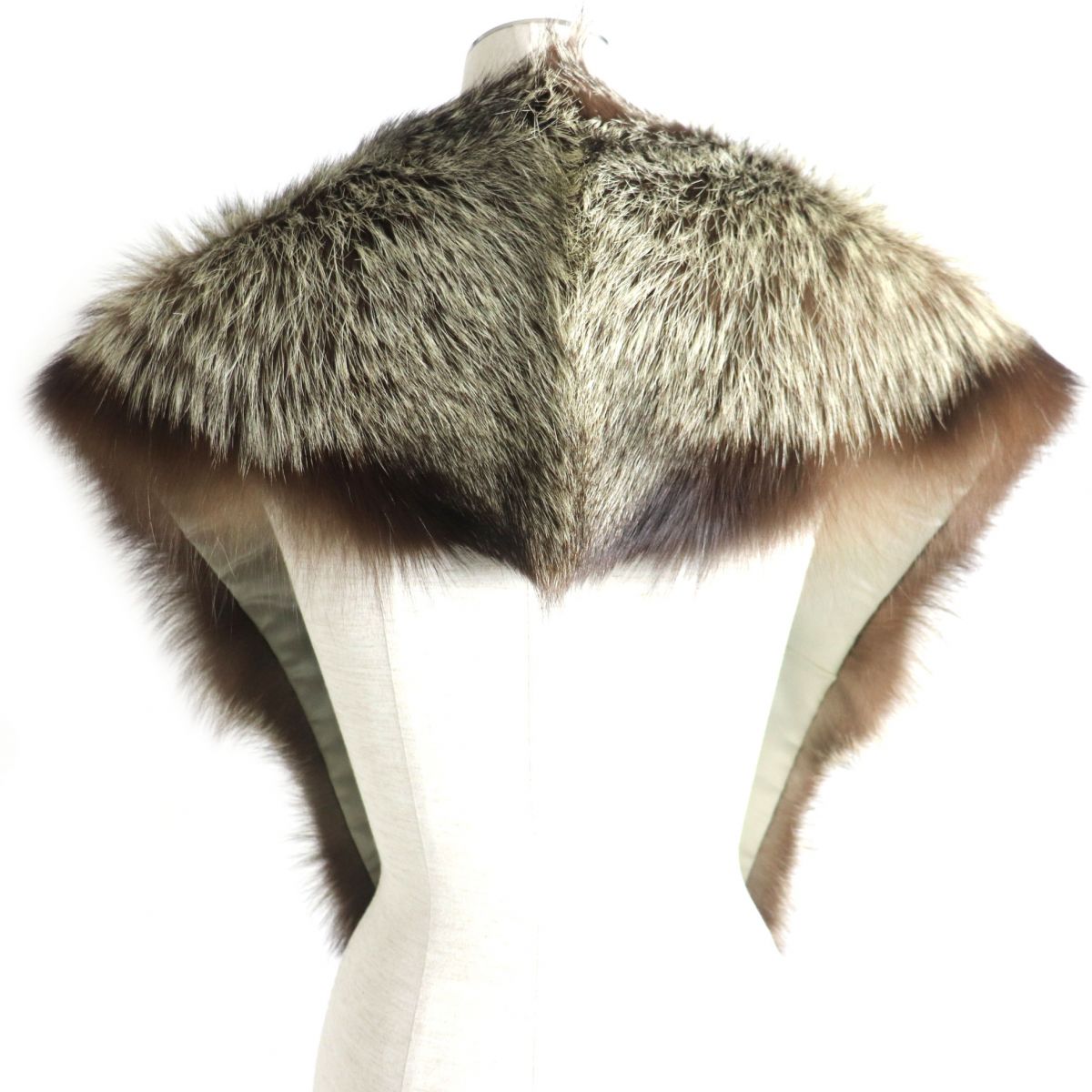 FOX Fur Tippet Shawl Stole Brown White