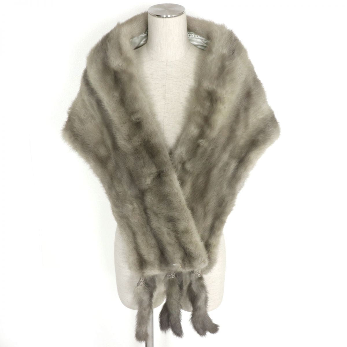 Sapphire Mink Large Fur Shawl Stole Light Gray