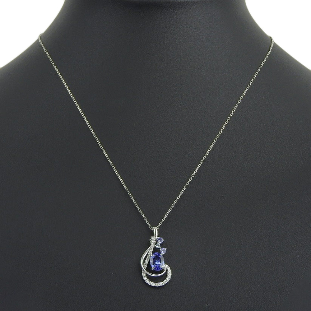 Necklace with Diamond & K18 White Gold in Blue, Diamond Size D0.24, 0.15, 0.03 for Women, Pre-Owned Grade A